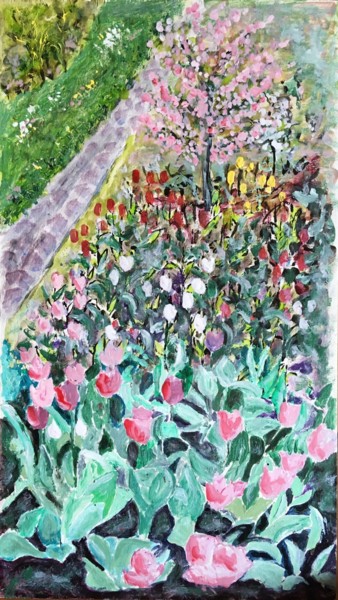 Painting titled "L'allée des tulipes" by Jean Barace, Original Artwork