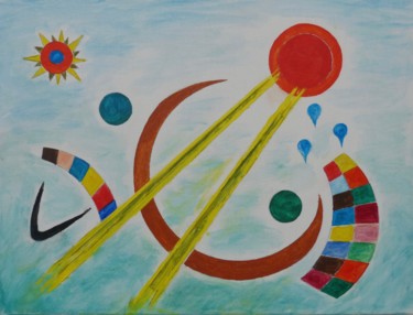 Peinture intitulée "Soleil rouge n°2" par Jean Barace, Œuvre d'art originale, Acrylique