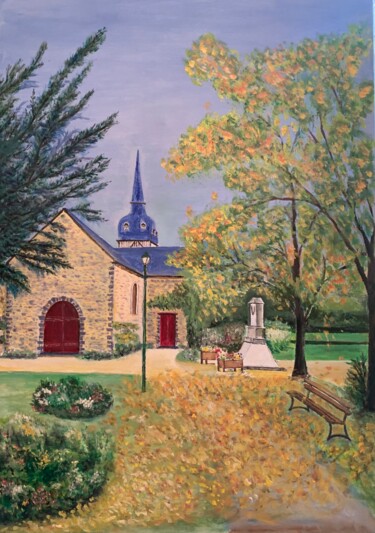 Painting titled "La chapelle en auto…" by Jean Barace, Original Artwork, Acrylic Mounted on Wood Stretcher frame