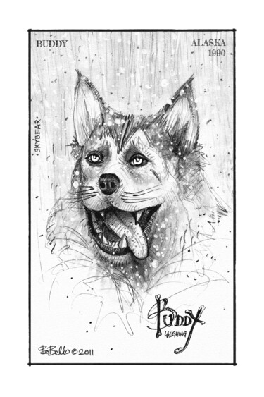 Digital Arts titled "Buddy, Laughing Dog" by Bob Bello, Original Artwork, Pencil