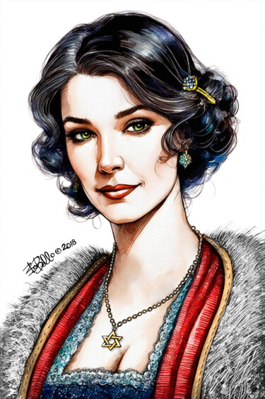Digital Arts titled "Lady Natalie Rosen" by Bob Bello, Original Artwork, Watercolor