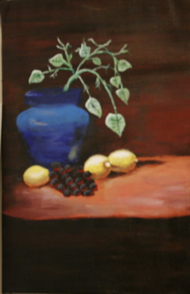 Painting titled "Vase with fruit" by Bob Gordon, Original Artwork, Oil