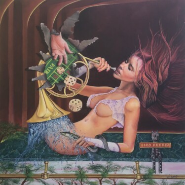 Pintura titulada "The bird feeder" por Bob Ivens, Obra de arte original, Oleo