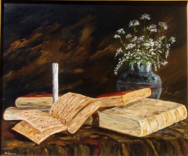 Painting titled "L' Art Littéraire." by Roberto Urbano, Original Artwork, Oil Mounted on Wood Stretcher frame