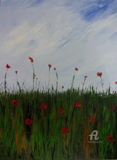 Painting titled "Coquelicots" by Roberto Urbano, Original Artwork, Oil