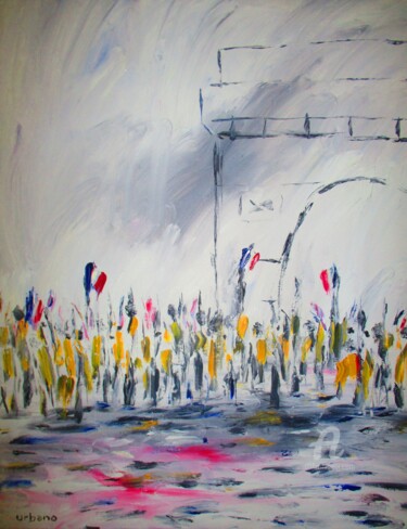 Painting titled "Les Gilets jaunes d…" by Roberto Urbano, Original Artwork, Oil