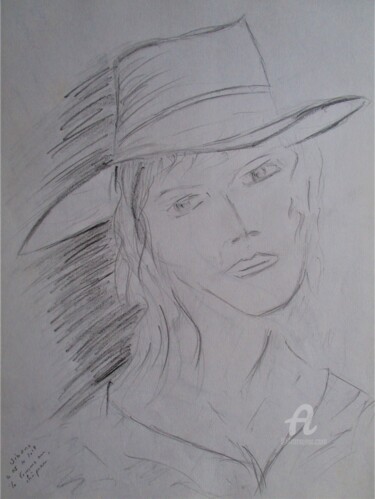 Disegno intitolato "La Femme au chapeau" da Roberto Urbano, Opera d'arte originale, Matita