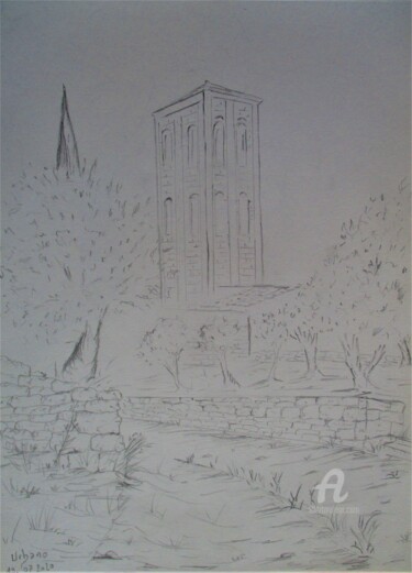 Tekening getiteld "Notre-Dame-D'Aubune" door Roberto Urbano, Origineel Kunstwerk, Potlood