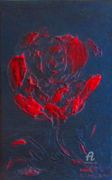 Painting titled "Rose Rouge de Pasca…" by Roberto Urbano, Original Artwork, Oil Mounted on Wood Stretcher frame