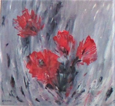 Painting titled "Red Flowers" by Roberto Urbano, Original Artwork, Oil