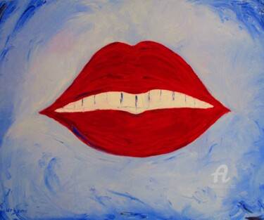 Peinture intitulée "Les lèvres de Patou" par Roberto Urbano, Œuvre d'art originale, Huile