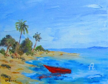 Painting titled "La plage du moustiq…" by Roberto Urbano, Original Artwork, Oil