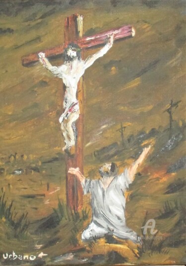 Painting titled "Le Christ" by Roberto Urbano, Original Artwork, Oil