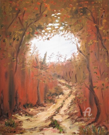 Painting titled "L' automne est là" by Roberto Urbano, Original Artwork, Oil Mounted on Wood Stretcher frame