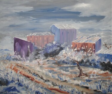 Painting titled "Hiver en provence" by Roberto Urbano, Original Artwork, Oil