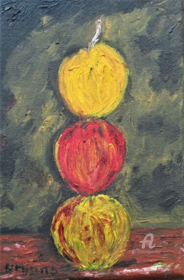 Painting titled "3 pommes." by Roberto Urbano, Original Artwork, Oil