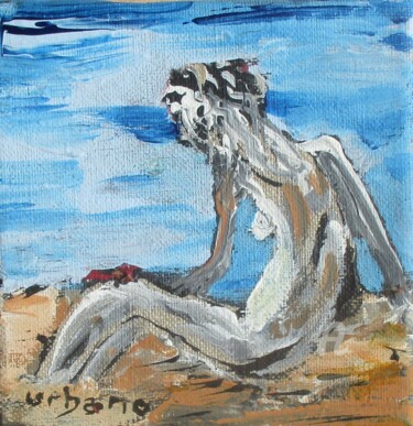 Painting titled "Nu sur la plage" by Roberto Urbano, Original Artwork, Acrylic Mounted on Wood Stretcher frame