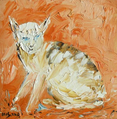 Painting titled "La chatte Biscotte" by Roberto Urbano, Original Artwork, Oil