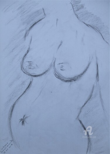 Drawing titled "Pauline enceinte" by Roberto Urbano, Original Artwork, Charcoal