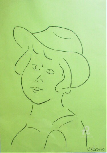 Zeichnungen mit dem Titel "L'enfant au chapeau" von Roberto Urbano, Original-Kunstwerk, Kohle