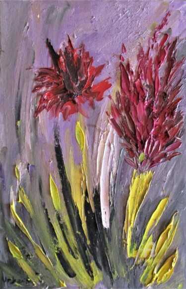 Painting titled "Fleurs abstraites" by Roberto Urbano, Original Artwork, Oil