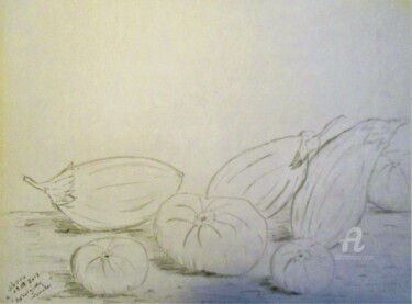 Drawing titled "Tomates et Aubergin…" by Roberto Urbano, Original Artwork, Pencil