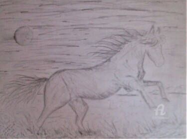 Drawing titled "Cheval fougueux" by Roberto Urbano, Original Artwork, Pencil