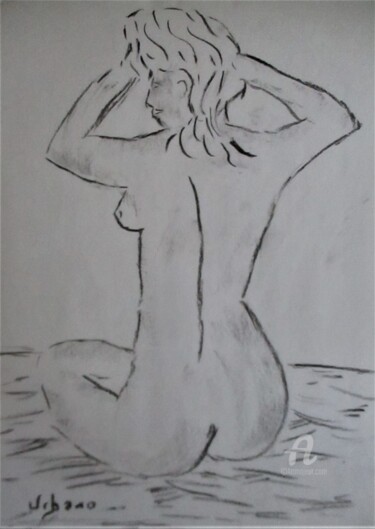 Рисунок под названием "Blonde au matin." - Roberto Urbano, Подлинное произведение искусства, Древесный уголь