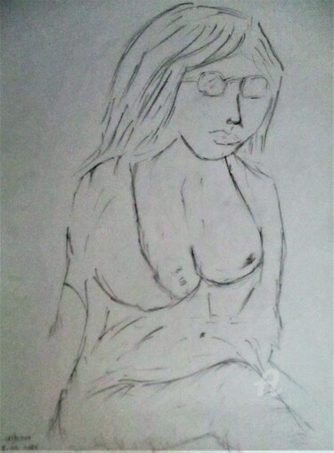 Drawing titled "Au bord de la plage" by Roberto Urbano, Original Artwork, Pencil