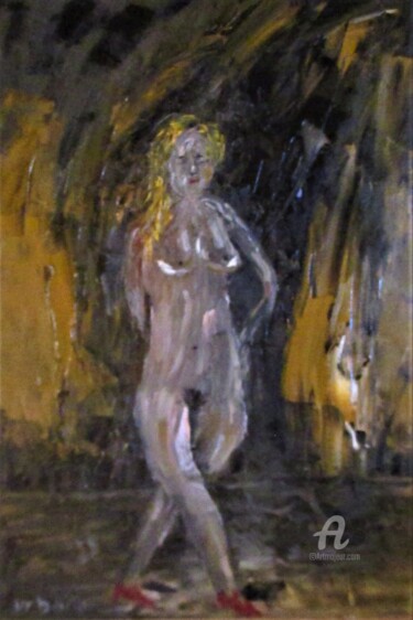 Painting titled "Seule dans la nuit" by Roberto Urbano, Original Artwork, Oil