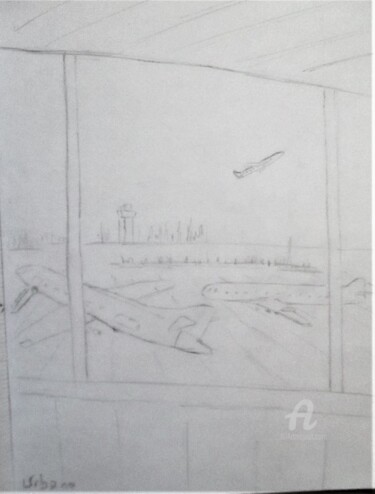 Drawing titled "Aéroport Saint-Deni…" by Roberto Urbano, Original Artwork, Pencil