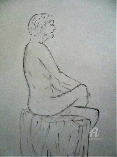 Drawing titled "Daphné pensive" by Roberto Urbano, Original Artwork, Pencil