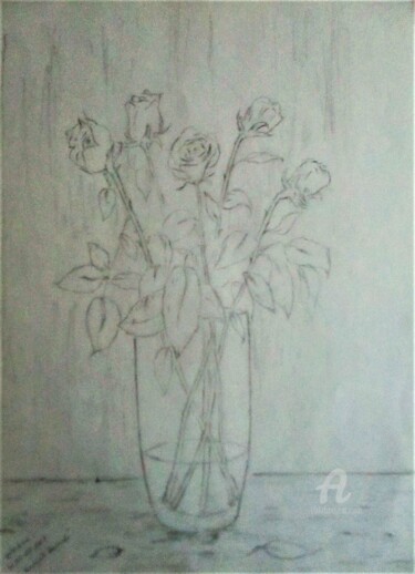 Drawing titled "Bouquet de Roses" by Roberto Urbano, Original Artwork, Pencil