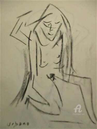 Disegno intitolato "Lison nu." da Roberto Urbano, Opera d'arte originale, Carbone