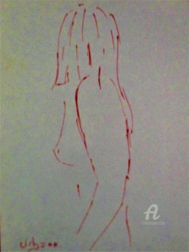 Gravures & estampes intitulée "Nu rouge." par Roberto Urbano, Œuvre d'art originale, Stylo à bille