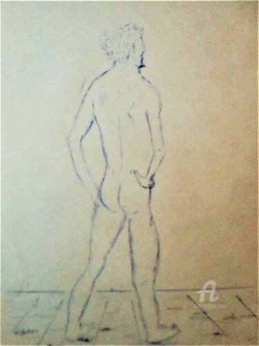 Drawing titled "Masculin au stylo." by Roberto Urbano, Original Artwork, Ballpoint pen