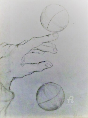 Drawing titled "Jongleur à 2 balles." by Roberto Urbano, Original Artwork, Pencil Mounted on Glass