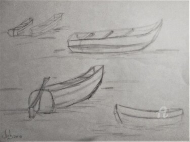 Dibujo titulada "Ebauches de barques." por Roberto Urbano, Obra de arte original, Lápiz