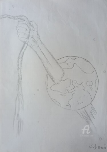 Drawing titled "L' homme et la terre" by Roberto Urbano, Original Artwork, Pencil