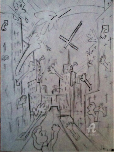 Dibujo titulada "New-York" por Roberto Urbano, Obra de arte original, Lápiz