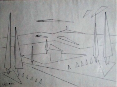 Drawing titled "Ventoux moderne" by Roberto Urbano, Original Artwork, Pencil