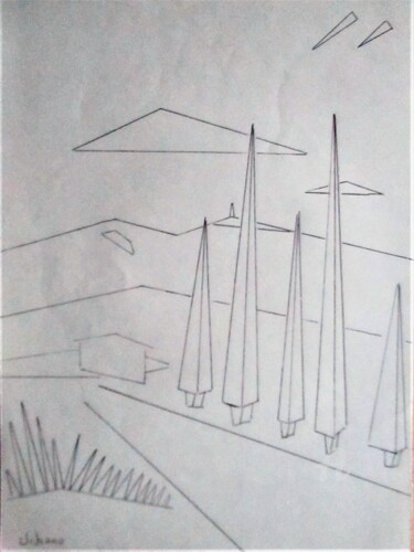 Dessin intitulée "Ventoux Géométrique." par Roberto Urbano, Œuvre d'art originale, Crayon