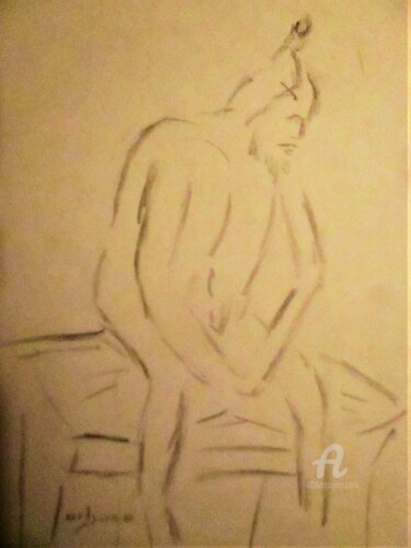 Drawing titled "Ebauche assise 2" by Roberto Urbano, Original Artwork, Charcoal