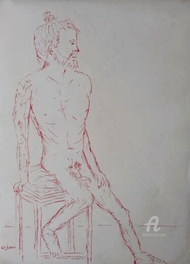 Drawing titled "Dessin au stylo rou…" by Roberto Urbano, Original Artwork, Ballpoint pen