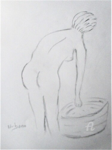 Drawing titled "Toilette du matin." by Roberto Urbano, Original Artwork, Charcoal