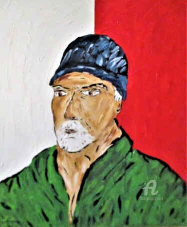Painting titled "Autoportrait au bon…" by Roberto Urbano, Original Artwork, Acrylic Mounted on Wood Stretcher frame
