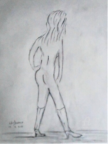 Drawing titled "Sandra aux bottes n…" by Roberto Urbano, Original Artwork, Pencil