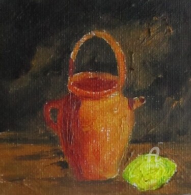 Painting titled "Nature morte Limon" by Roberto Urbano, Original Artwork, Oil Mounted on Wood Stretcher frame