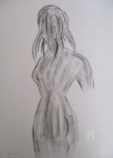 Tekening getiteld "Féminin au Fusain" door Roberto Urbano, Origineel Kunstwerk, Houtskool