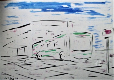 Schilderij getiteld "Arrêt de Bus" door Roberto Urbano, Origineel Kunstwerk, Aquarel